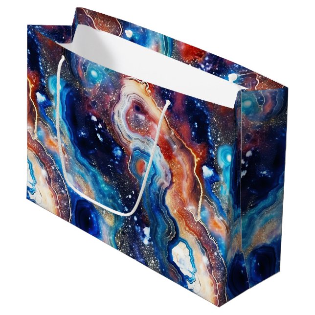 Himmelagath | Feueriges kosmische Steinmuster Große Geschenktüte (Vorderseite Schrägansicht)