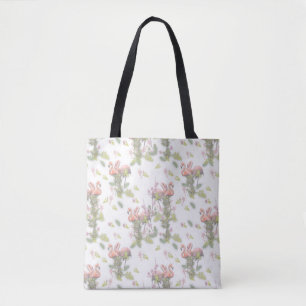 Himmelblau bewölkt und Flamingos Wiederholungsdruc Tasche