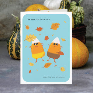 Himmelblau Gemischtes Candy Corn Paar Herbst Feiertagskarte