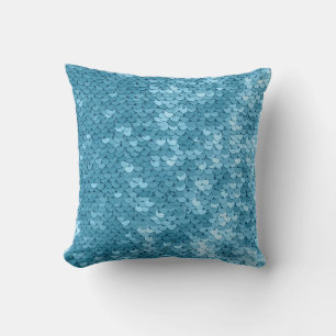 Himmelblau glänzende Stoffe mit Sequenzen, abstra Kissen
