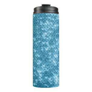 Himmelblau glänzende Stoffe mit Sequenzen, abstra Thermosbecher