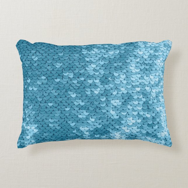 Himmelblau glänzende Stoffe mit Sequenzen, abstrak Dekokissen (Vorderseite)