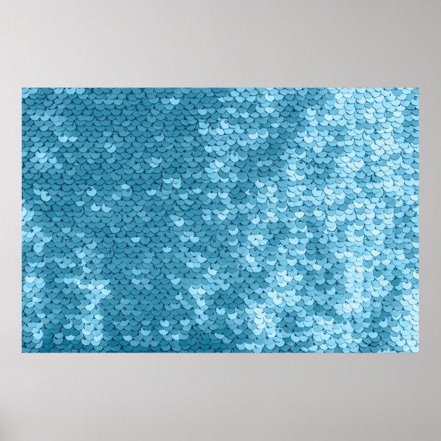 Himmelblau glänzende Stoffe mit Sequenzen, abstrak Poster (Vorne)