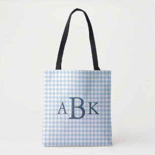 Himmelblau kariert mit Monogramm Tasche