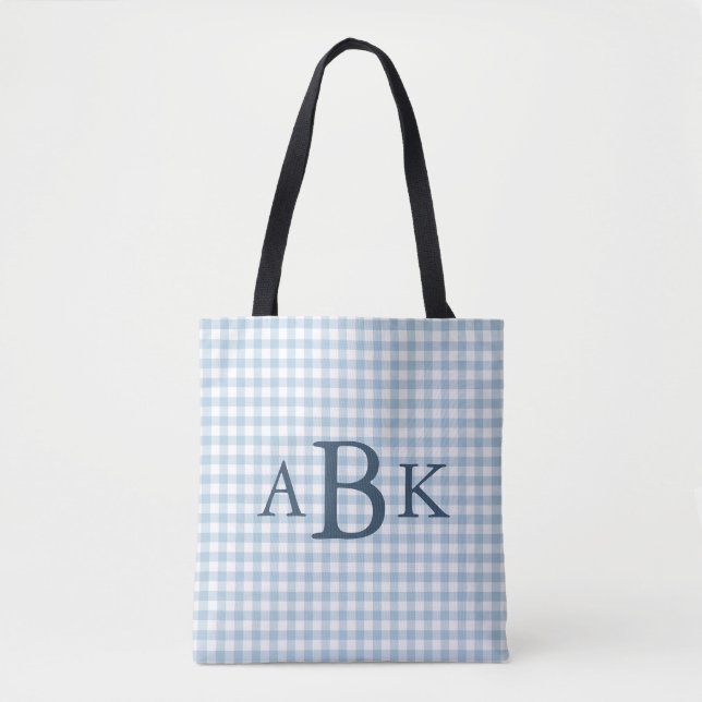 Himmelblau kariert mit Monogramm Tasche (Vorderseite)