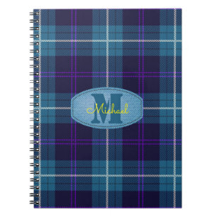 Himmelblau kariert Tartan Jeans Monogramm Schrift Notizblock