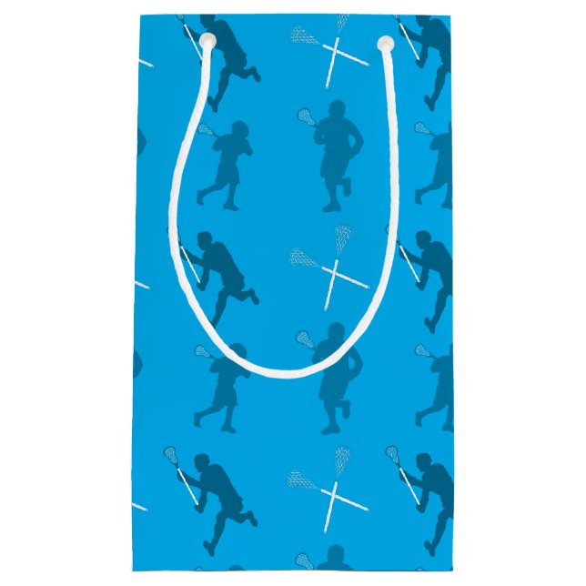 Himmelblau Lacrosse-Silhouetten Kleine Geschenktüte (Vorderseite)
