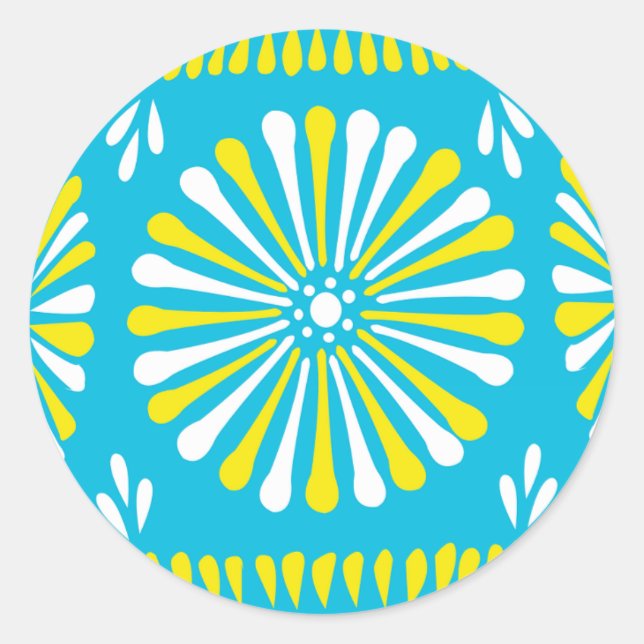 Himmelblau mit gelb-weiß Frühlingssonne Blume Runder Aufkleber (Vorderseite)