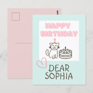 Himmelblau & Rosa Frohe Geburtstag-Katzengrußkarte Postkarte