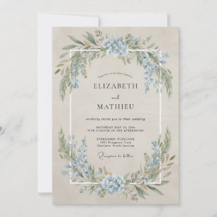 Himmelblau serene vintage Hochzeit Einladung