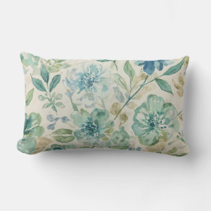 Himmelblau Türkis Grün Beige Creme Abstrakte Flora Lendenkissen