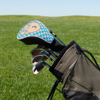Himmelblau- und cremefarbene karierte Monogramm Golf Headcover