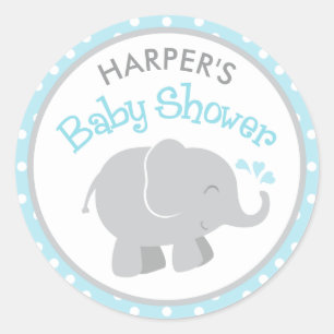 Himmelblau und Grau Elefant Baby Shower Runder Aufkleber