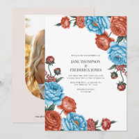Himmelblau und Terrakotta Aquarell Blumen Hochzeit