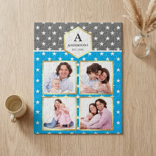 Himmelblau-Weiß-Sterne-Muster Familienfoto-Collage