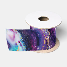 Himmelblaue Achat-Abstraktion Lila Blau Goldene Wi Satinband