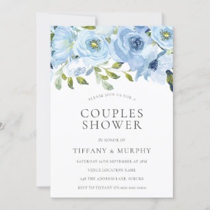 Himmelblaue Blumen-Paar-Dusche Einladung