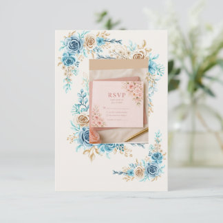 Himmelblaue Blumen-RSVP-Karte Elegante Hochzeitsan RSVP Karte