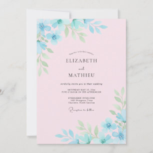 Himmelblaue Blumenkunst Hochzeit Einladung