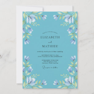 Himmelblaue-Blüten-Hochzeit Einladung