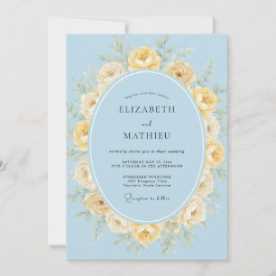 Himmelblaue Butter-Rosen-Hochzeit Einladung