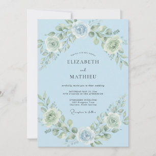 Himmelblaue elegante Blütenhochzeit Einladung