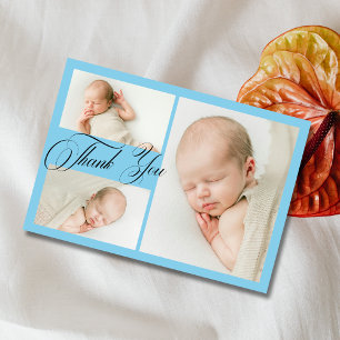 Himmelblaue Foto-Collage-Baby-Shower-Dankeschön Dankeskarte