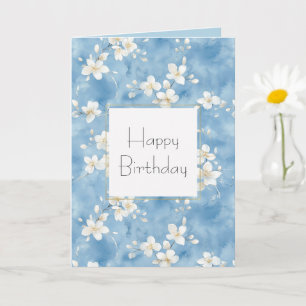 Himmelblaue hübsche weiße Blumen Geburtstag Karte