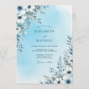 Himmelblaue künstlerische Blütenhochzeit Einladung