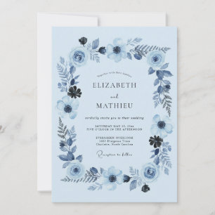 Himmelblaue künstlerische Blütenhochzeit Einladung