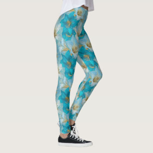 Himmelblaue Laufende Amaryllis-Inspirierte Geschen Leggings