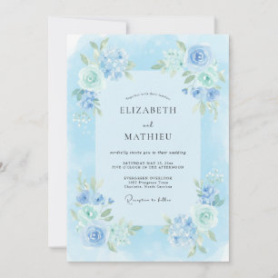 Himmelblaue Leuchtende Aquarell-Hochzeit Einladung