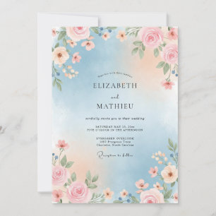 Himmelblaue Leuchtende Rosenhochzeit Einladung