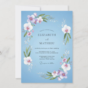 Himmelblaue Orchideen-Botanical-Hochzeit Einladung