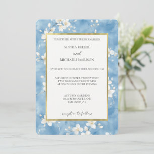 Himmelblaue schöne weiße Blumen Hochzeit Einladung