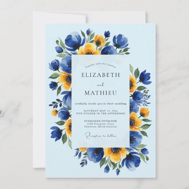 Himmelblaue strahlende Wiesenhochzeit Einladung (Vorderseite)