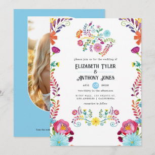 Himmelblaue und weiße florale mexikanische Fiesta- Einladung