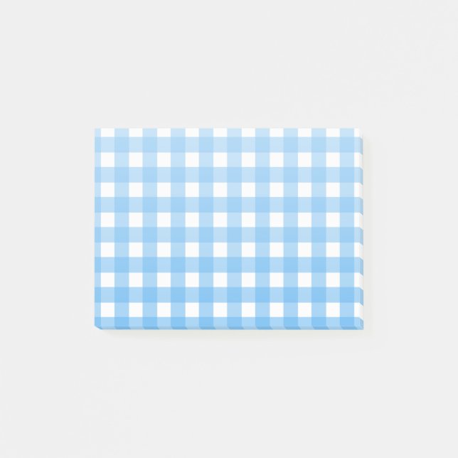 Himmelblauer Gingham Post-it Klebezettel (Vorderseite)