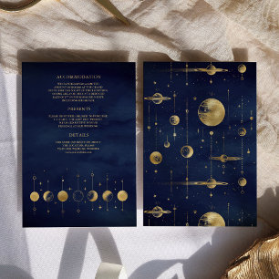 Himmelblauer Goldener Halbmond Phasen Hochzeit Begleitkarte
