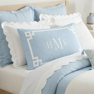 Himmelblauer Griechischer Schlüssel Monogramm Stan Kissenbezug