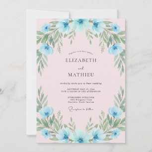 Himmelblauer malerischer Blumenstrauß Hochzeit Einladung