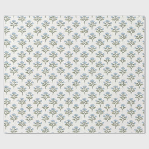 Himmelblauer Sprig-Blockdruck, Olivenblatt Geschenkpapier