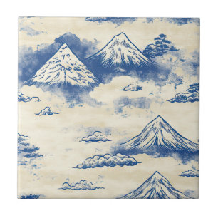 Himmelblaues alpines Wasserfarben-Gebirgsbild Fliese