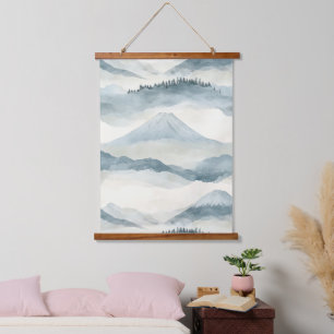 Himmelblaues Schneeberg-Wolkenlandschaftsmuster Wandteppich Mit Holzrahmen