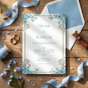 Himmelblüten-Eleganter Goldrahmen-Hochzeit Einladung