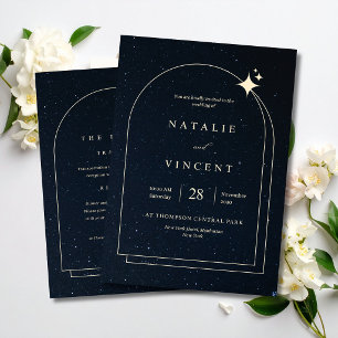 Himmelhochzeitsnacht Navy Blau Sterne Arch Einladung