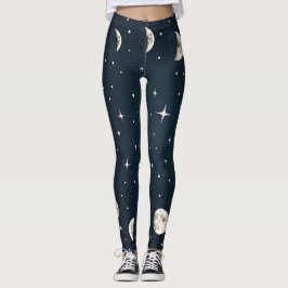 Himmelmondphasen in Silber auf der Marine Leggings
