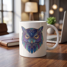 Himmels-Eule-Tasse Gold & Blau Luxus-Linienkunst