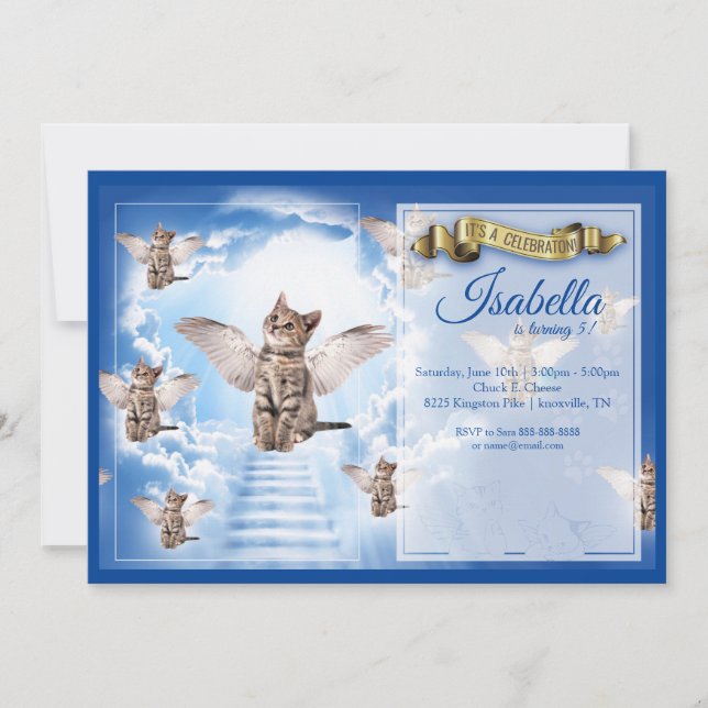 Himmels Katze zum Geburtstag Einladung (Vorderseite)