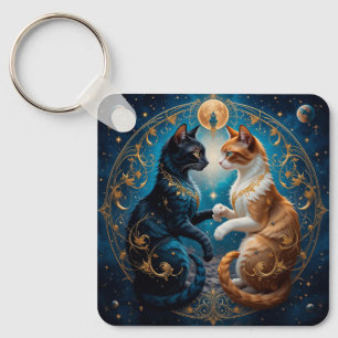 Himmels Katzen in kosmischer Kunst mit Gold und Bl Schlüsselanhänger